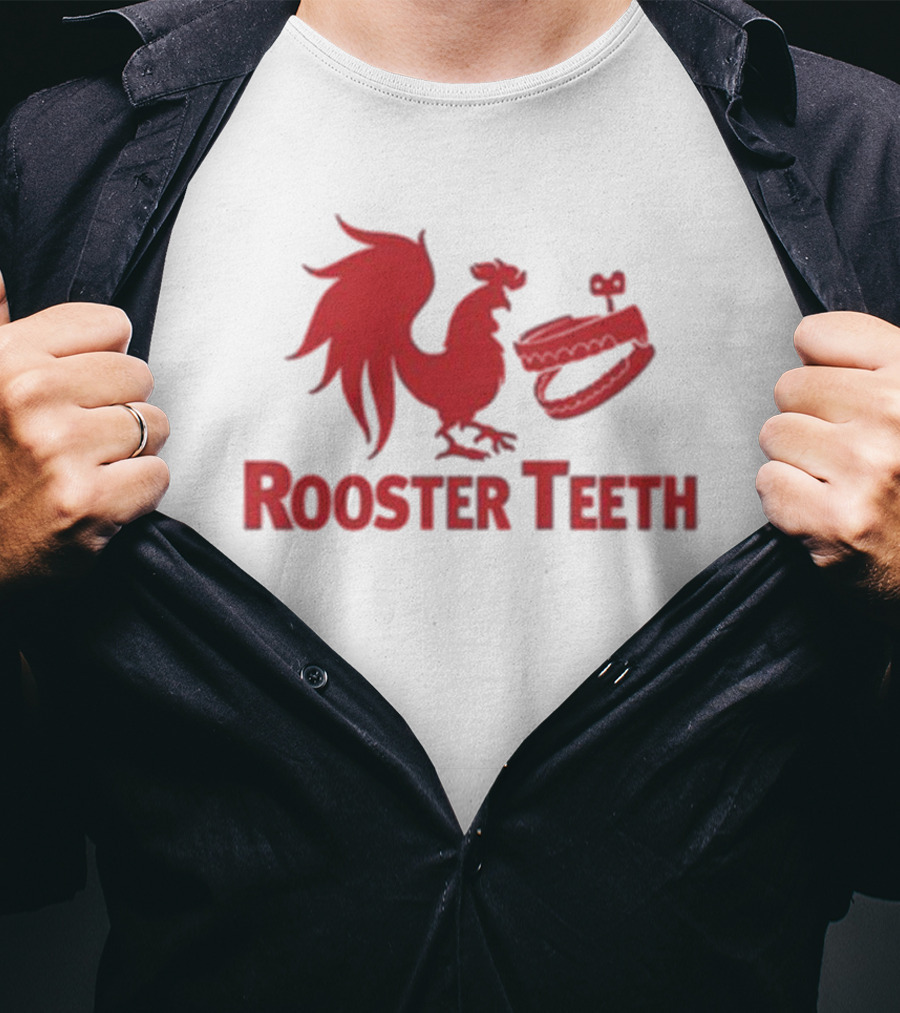 Rooster Teeth Red Rooster And Wind-Up Chattering Teeth T-Shirt