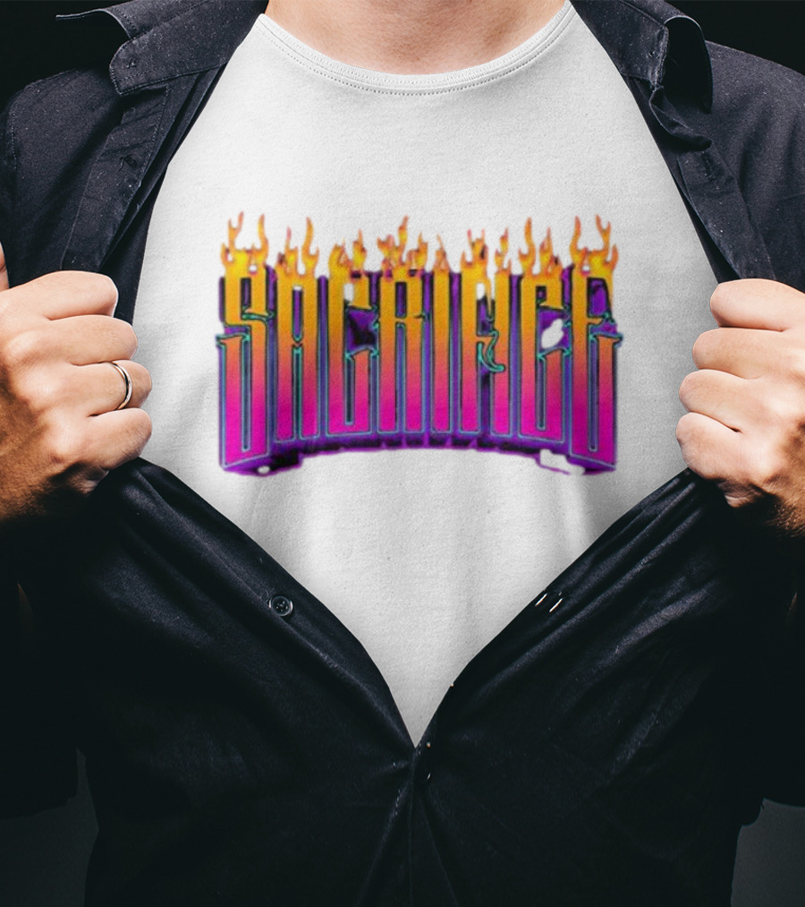 Sacrifice Hades Sunset Flame Text T-Shirt
