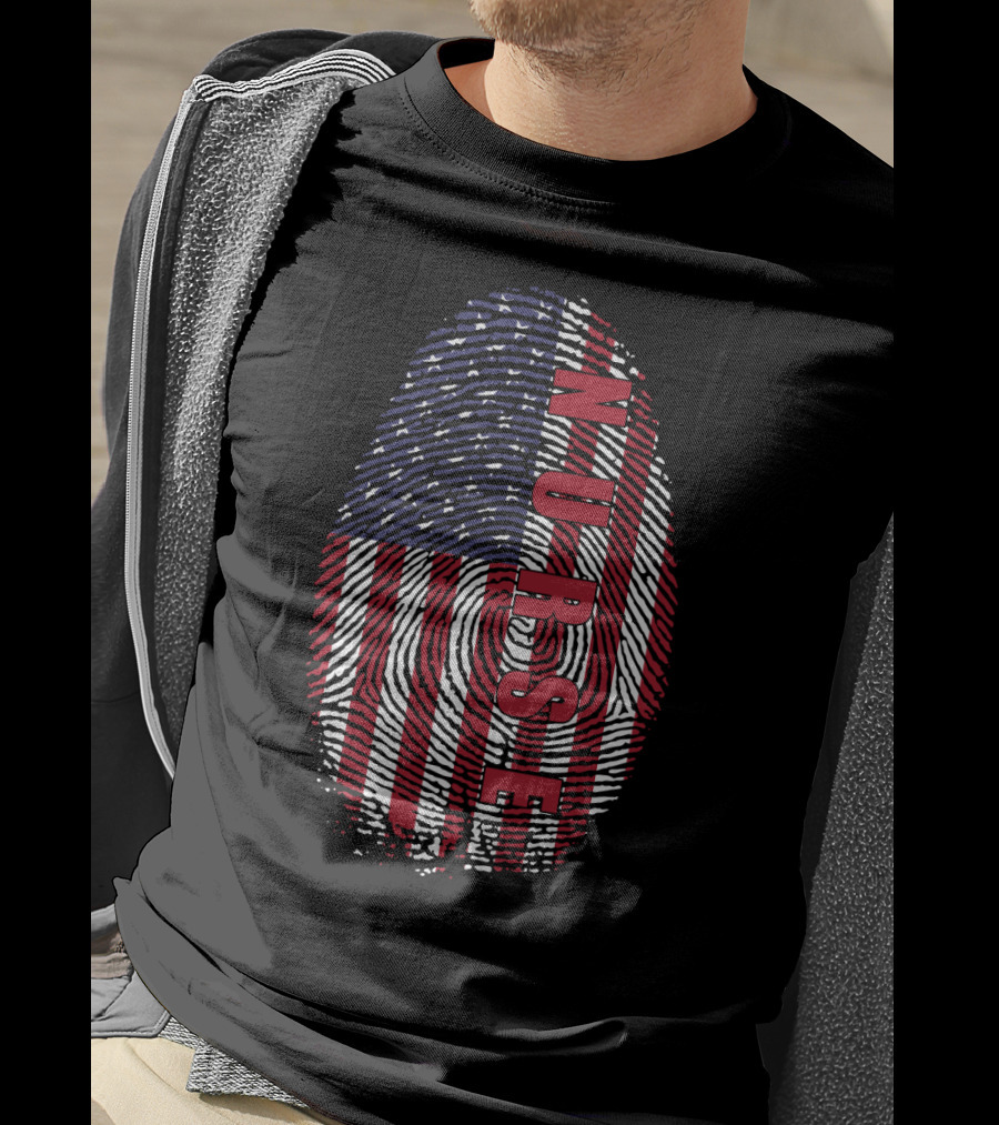 American Flag Fingerprint NURSE Patriotic T-Shirt