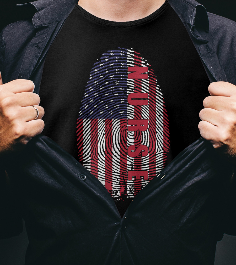American Flag Fingerprint NURSE Patriotic T-Shirt