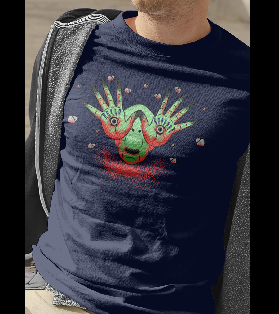 Halloween Gift Creepy Eyeball Creature With Hello Goodbye Hands T-Shirt