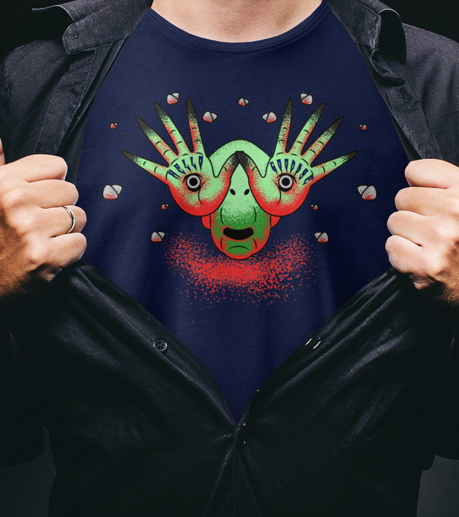 Halloween Gift Creepy Eyeball Creature With Hello Goodbye Hands T-Shirt