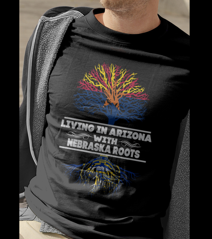 Living In Arizona With Nebraska Roots Arizona Sunset Tree And Nebraska State Seal T-Shirt