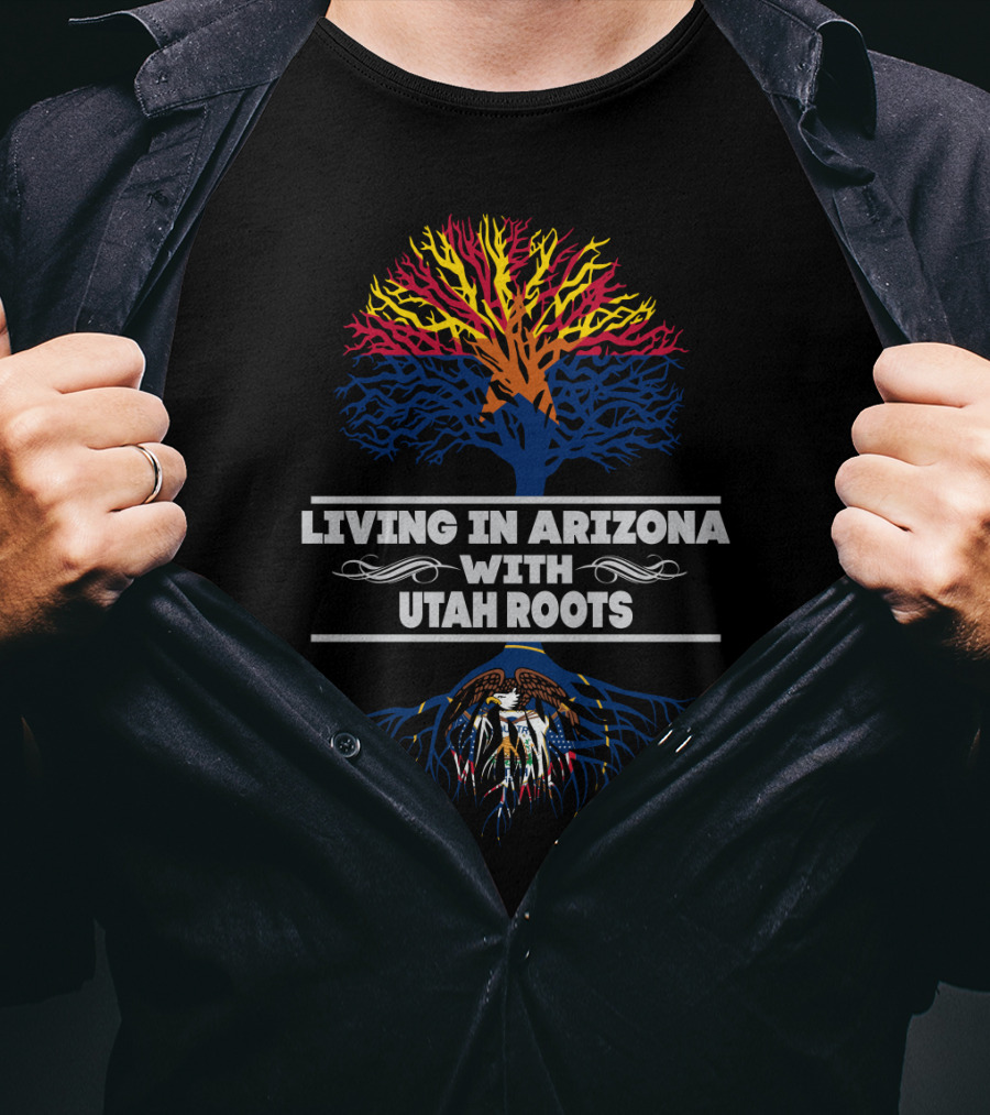 Living In Arizona With Utah Roots Reflective Tree And Eagle Heritage T-Shirt