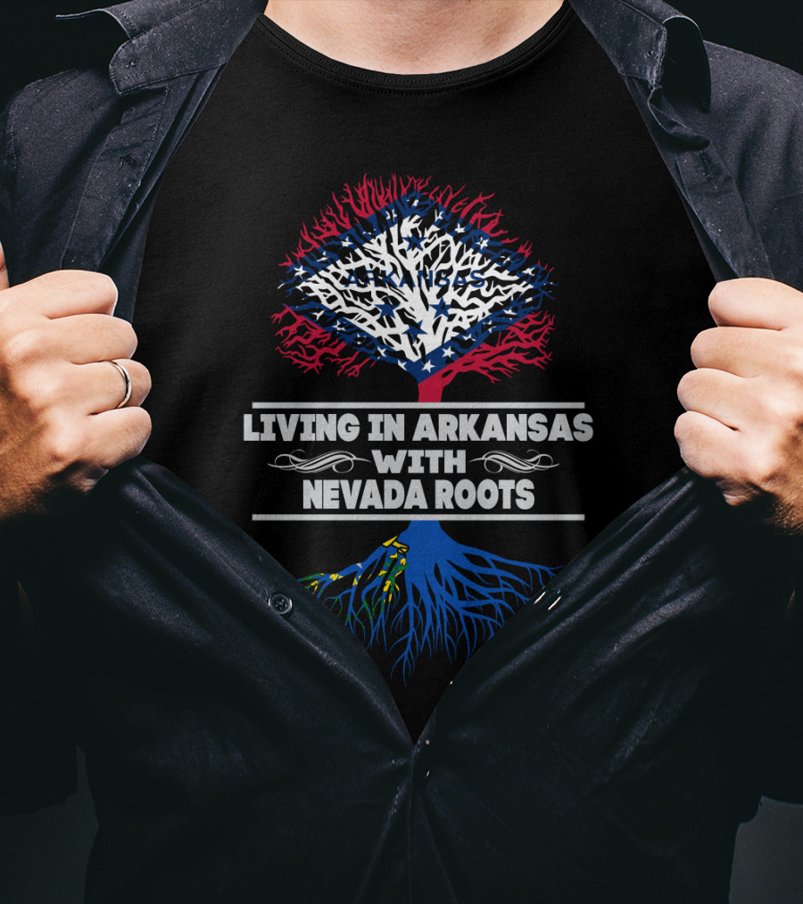 Living In Arkansas With Nevada Roots Arkansas Flag Tree T-Shirt