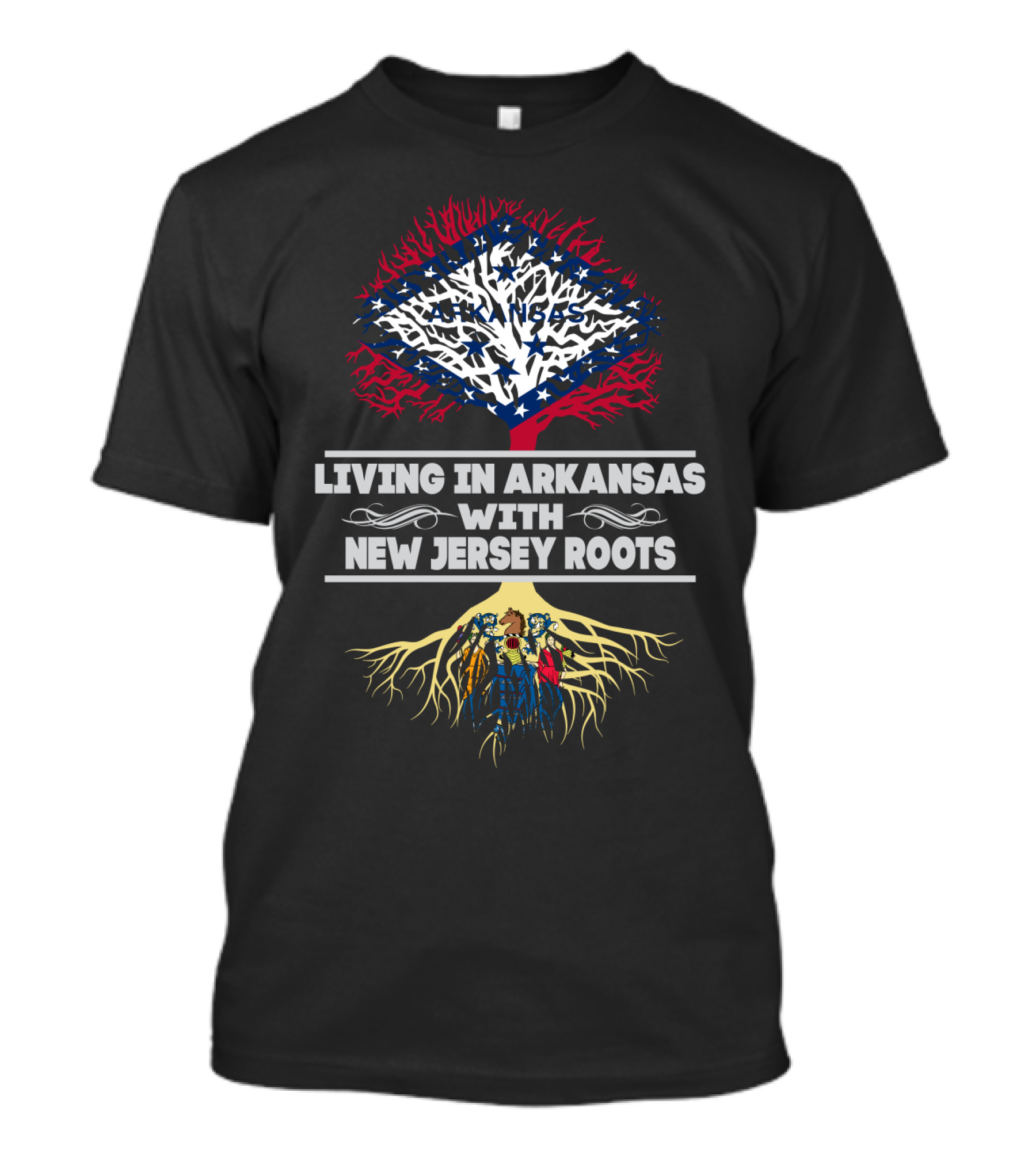 Living In Arkansas With New Jersey Roots - Arkansas Flag Tree And Roots T-Shirt