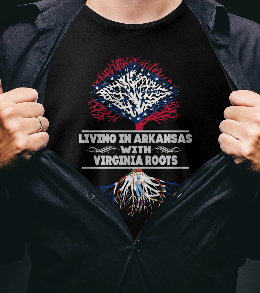 Living In Arkansas With Virginia Roots Featuring State Flag Tree T-Shirt