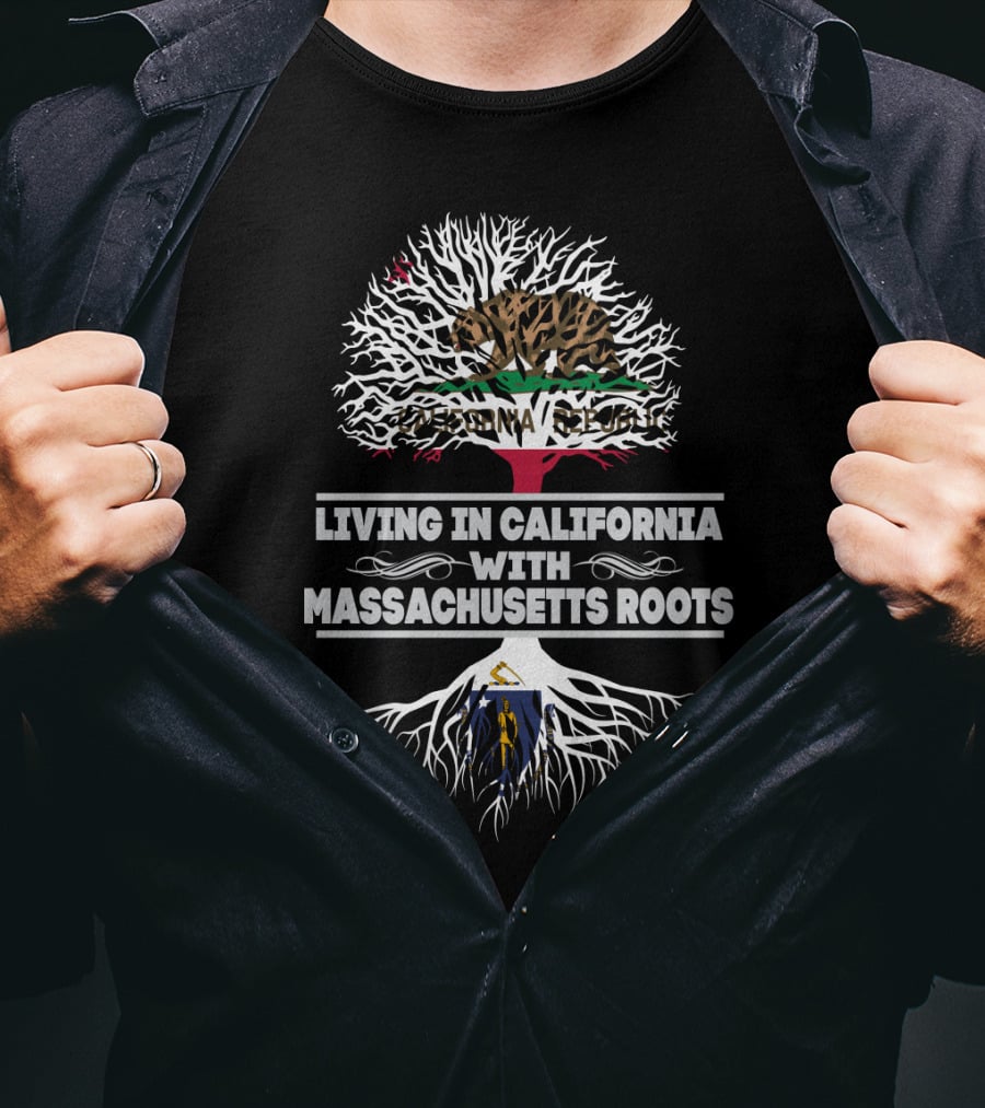 California Republic Bear And Tree Design With Massachusetts Roots T-Shirt
