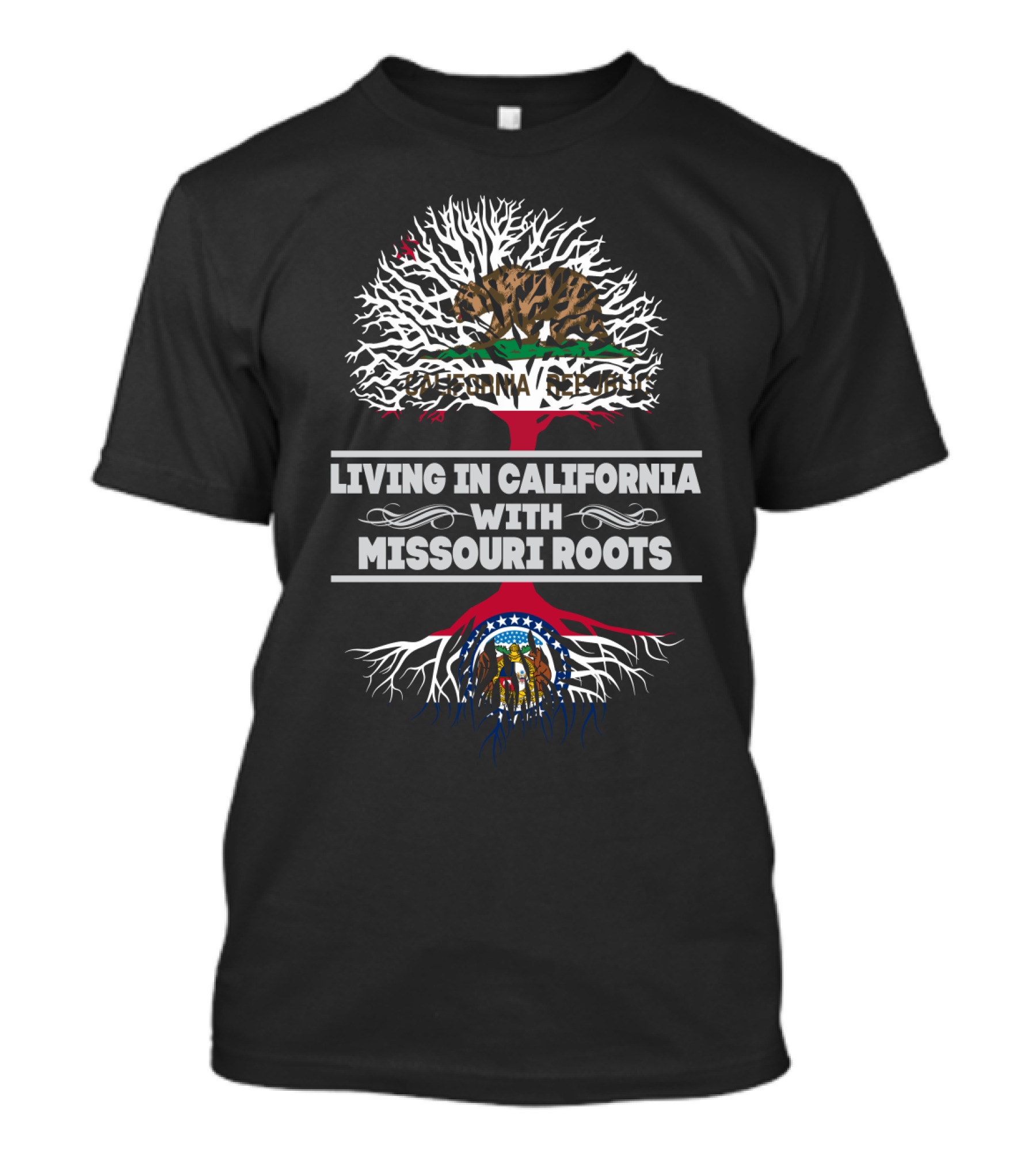 California Republic And Missouri State Flag Tree Roots Connection T-Shirt