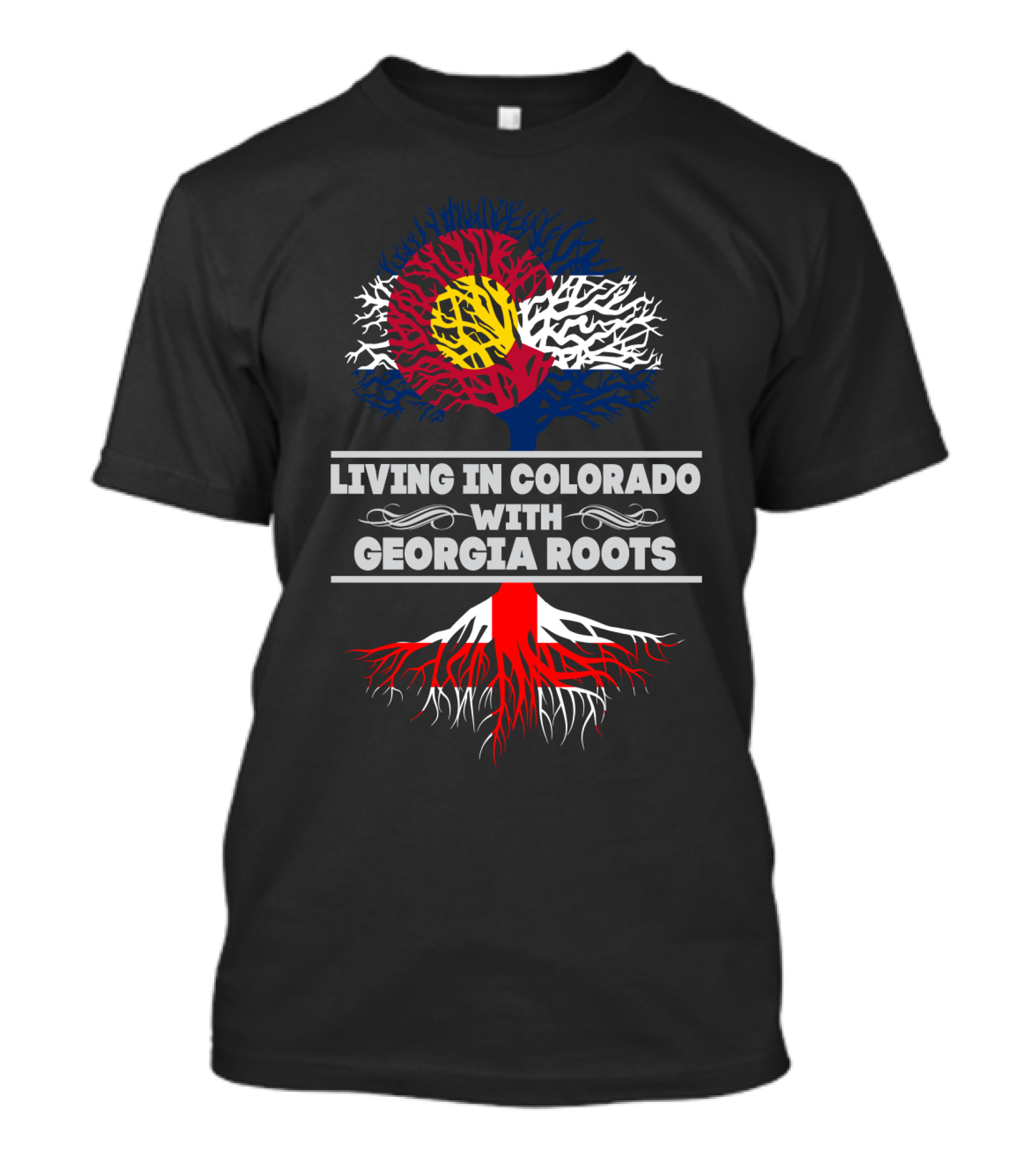 Living In Colorado With Georgia Roots Flag-Inspired Tree T-Shirt