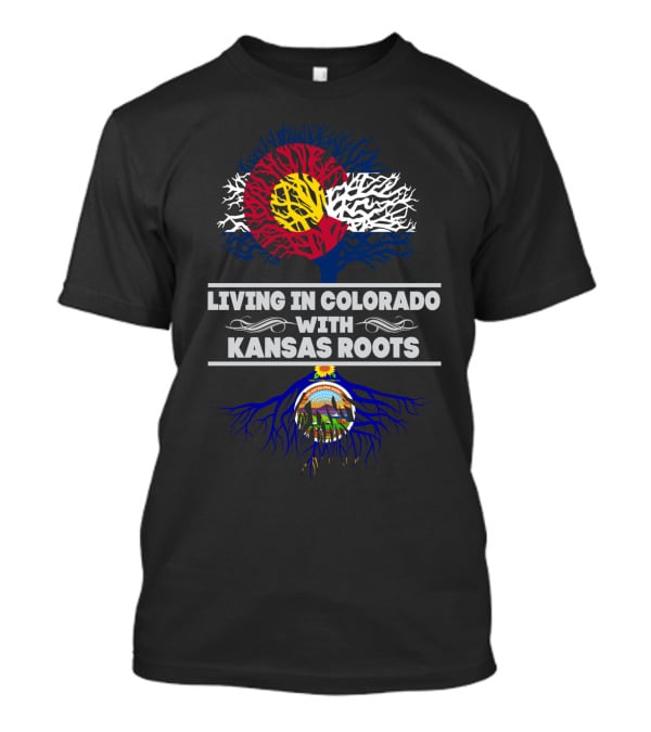 Colorado Flag Tree With Kansas Seal Roots - Living In Colorado With Kansas Roots T-Shirt
