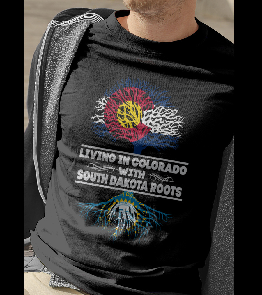 Colorado Flag Tree With South Dakota Roots Emblem T-Shirt