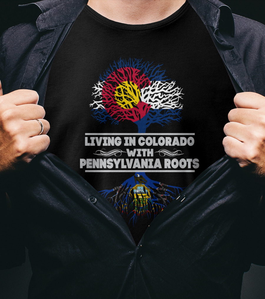Colorado Pride Tree With Pennsylvania Heritage Roots And State Flag Elements T-Shirt