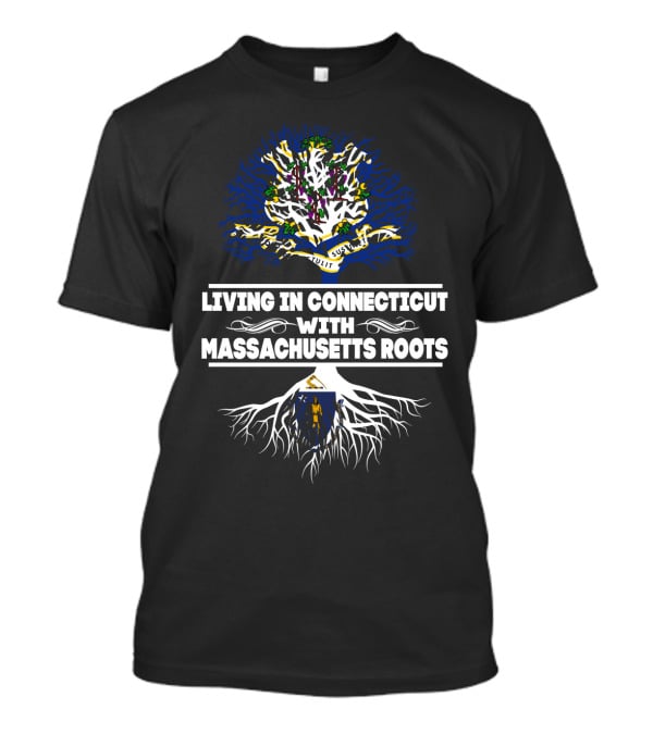 Connecticut Life Massachusetts Roots Tree Design With State Flags And Symbols T-Shirt