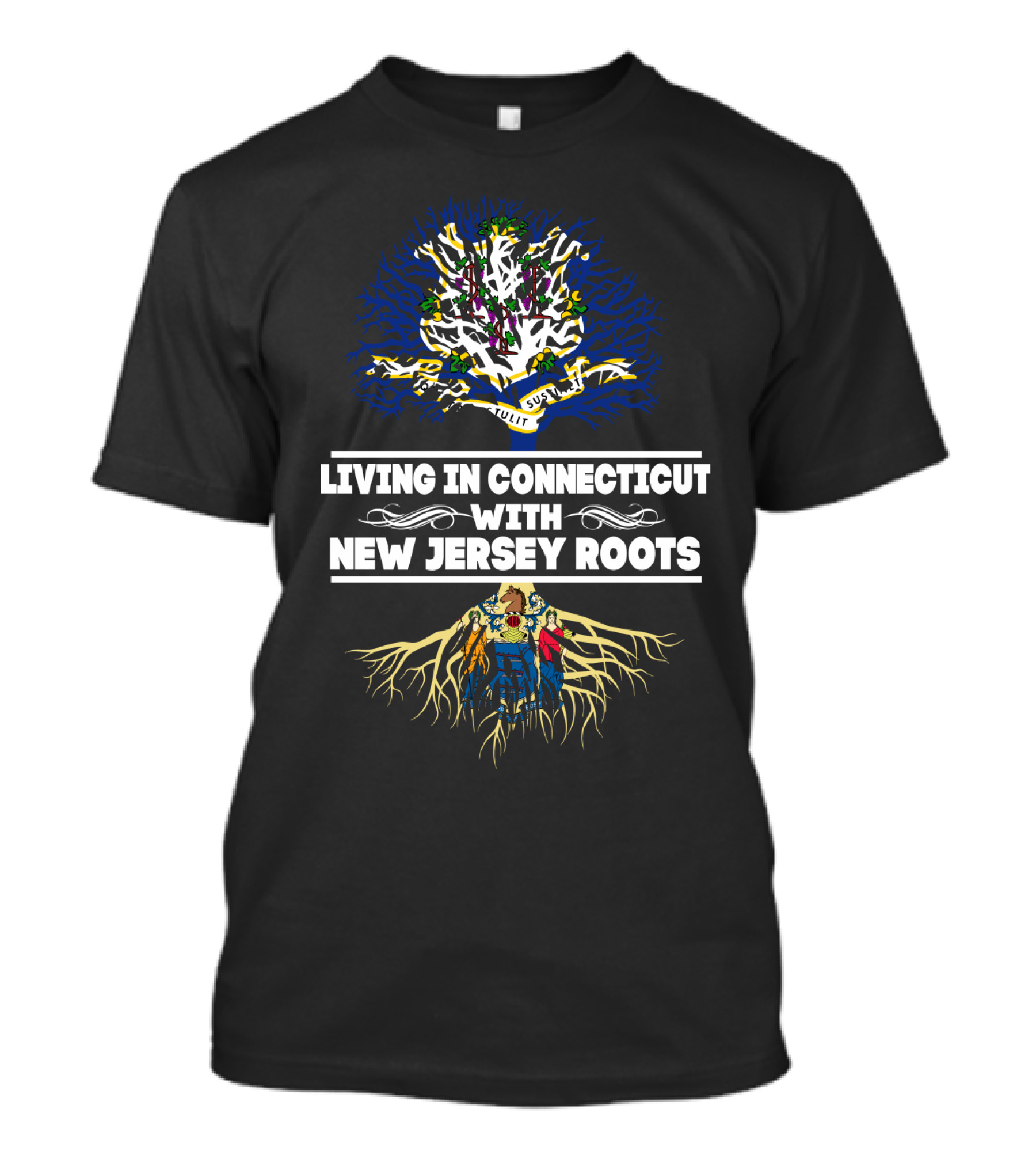 Living In Connecticut With New Jersey Roots Family Heritage Tree Iconic Symbolism T-Shirt