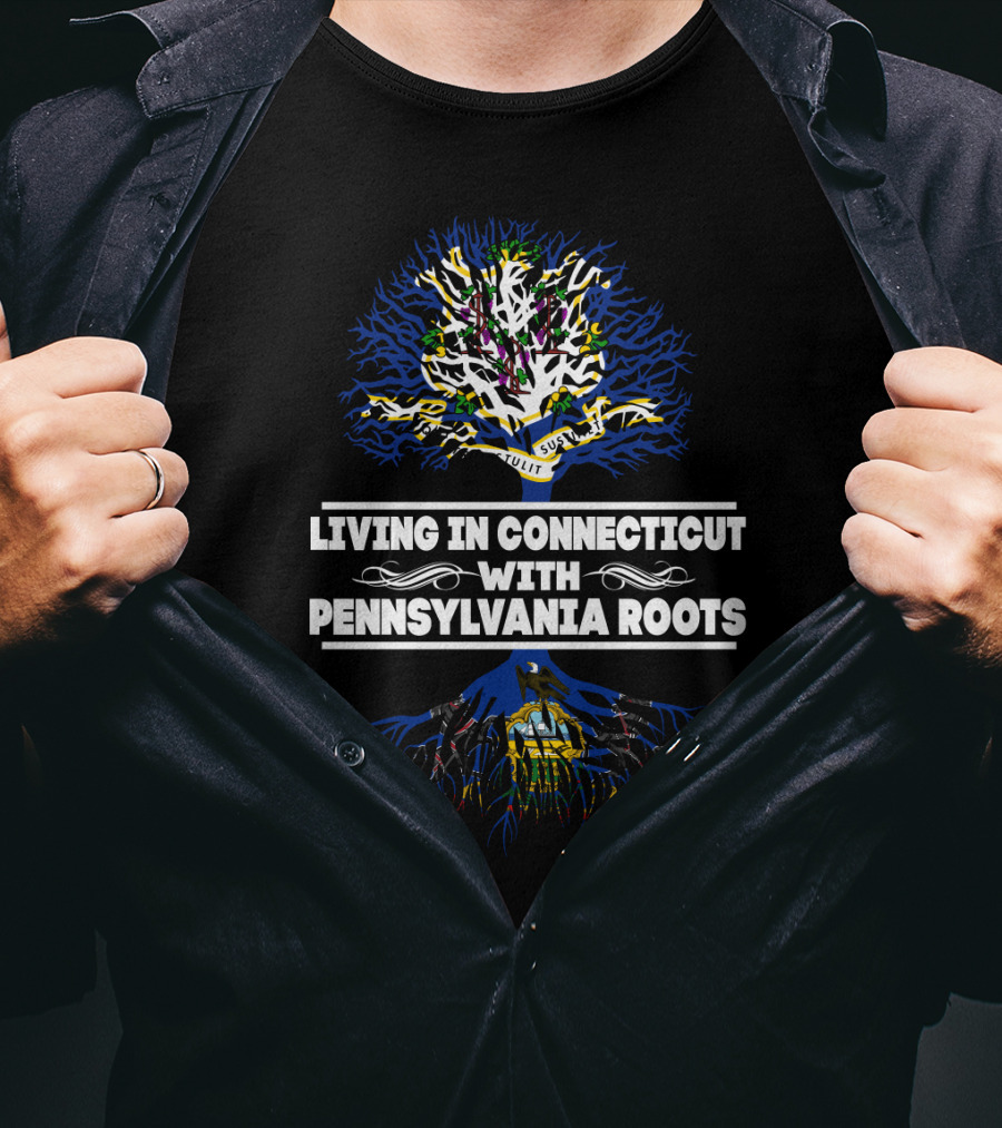 Connecticut Living Pennsylvania Roots Tree Design With Flag Elements T-Shirt