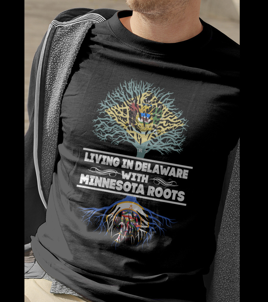 Delaware Resident Embracing Minnesota Heritage With State Flag Roots Tree T-Shirt