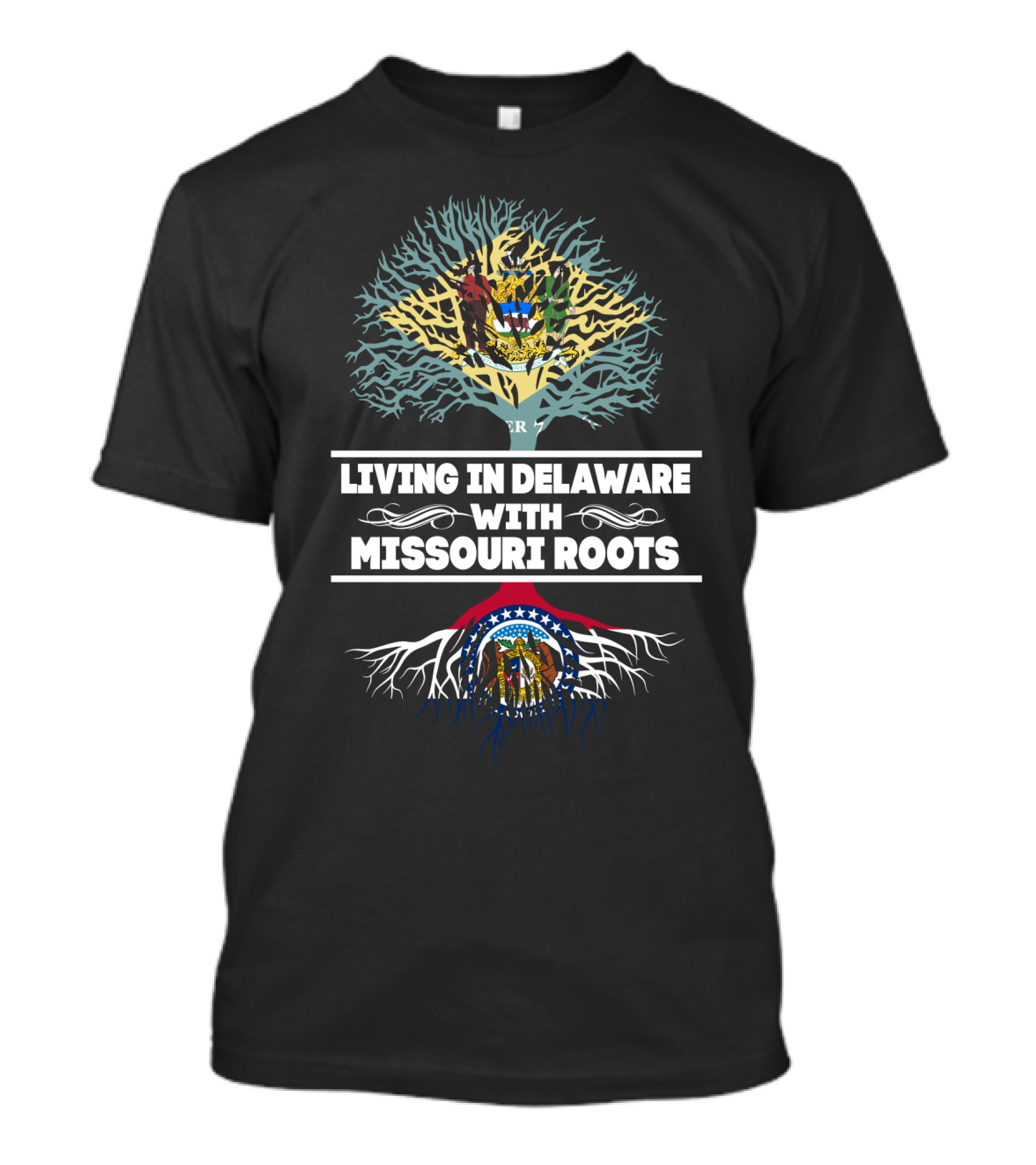 Missouri Roots With Living In Delaware State Symbolism T-Shirt