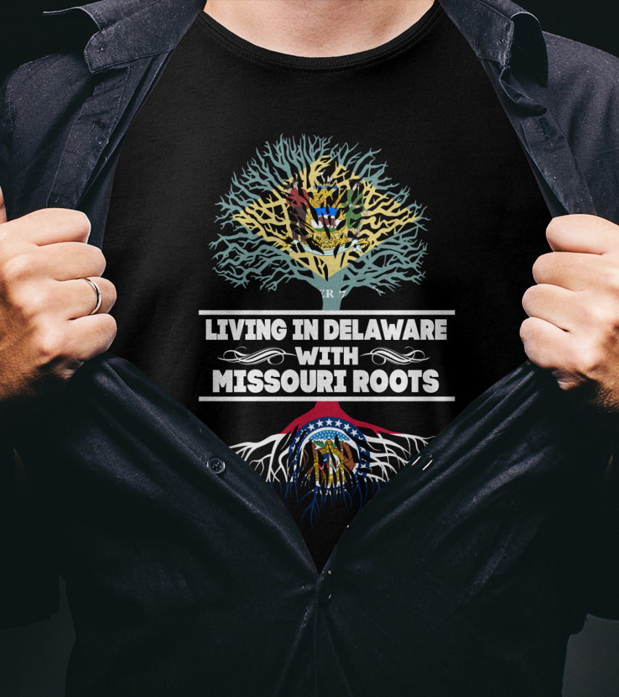 Missouri Roots With Living In Delaware State Symbolism T-Shirt