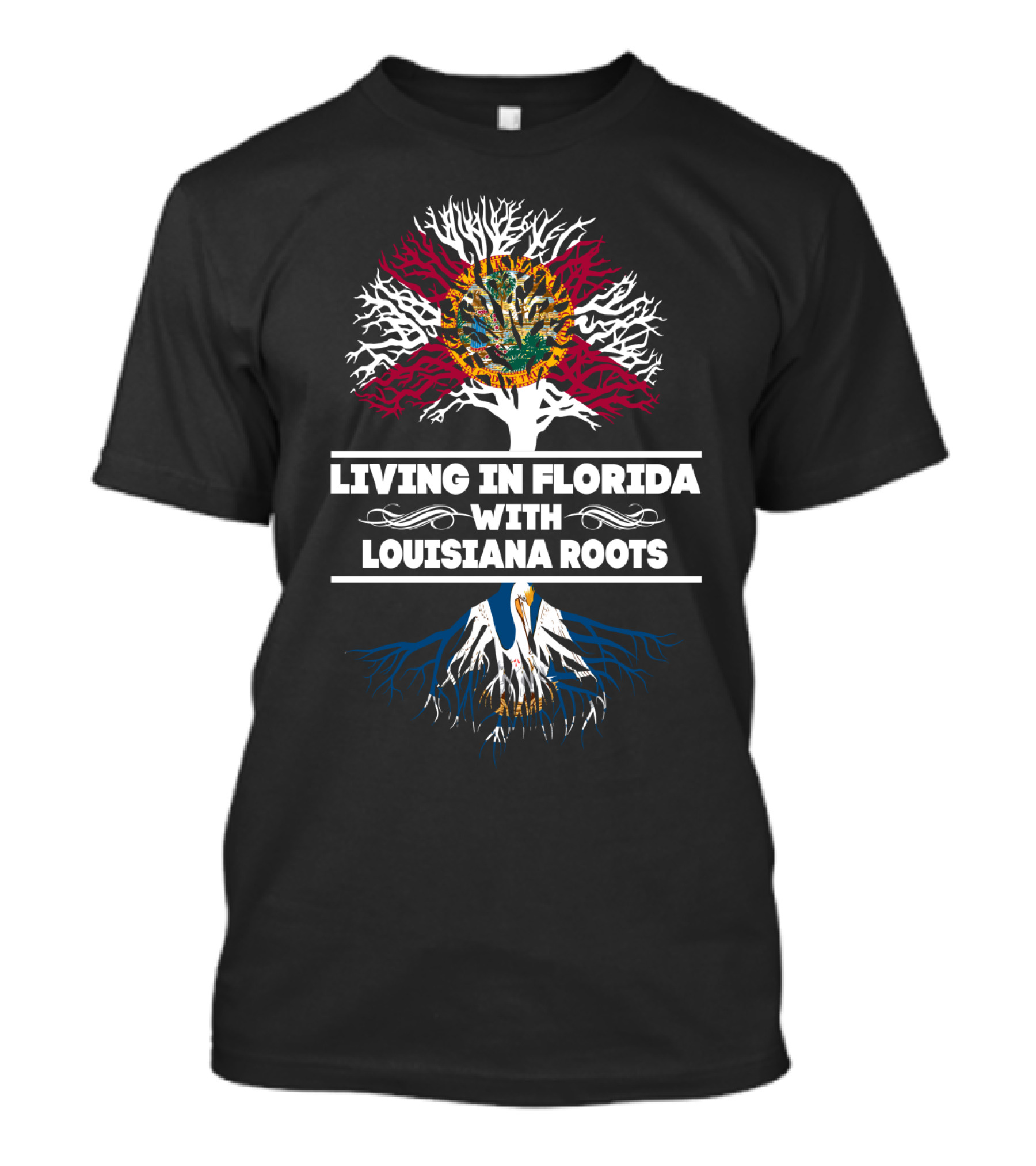 Living In Florida With Louisiana Roots State Flag Tree T-Shirt