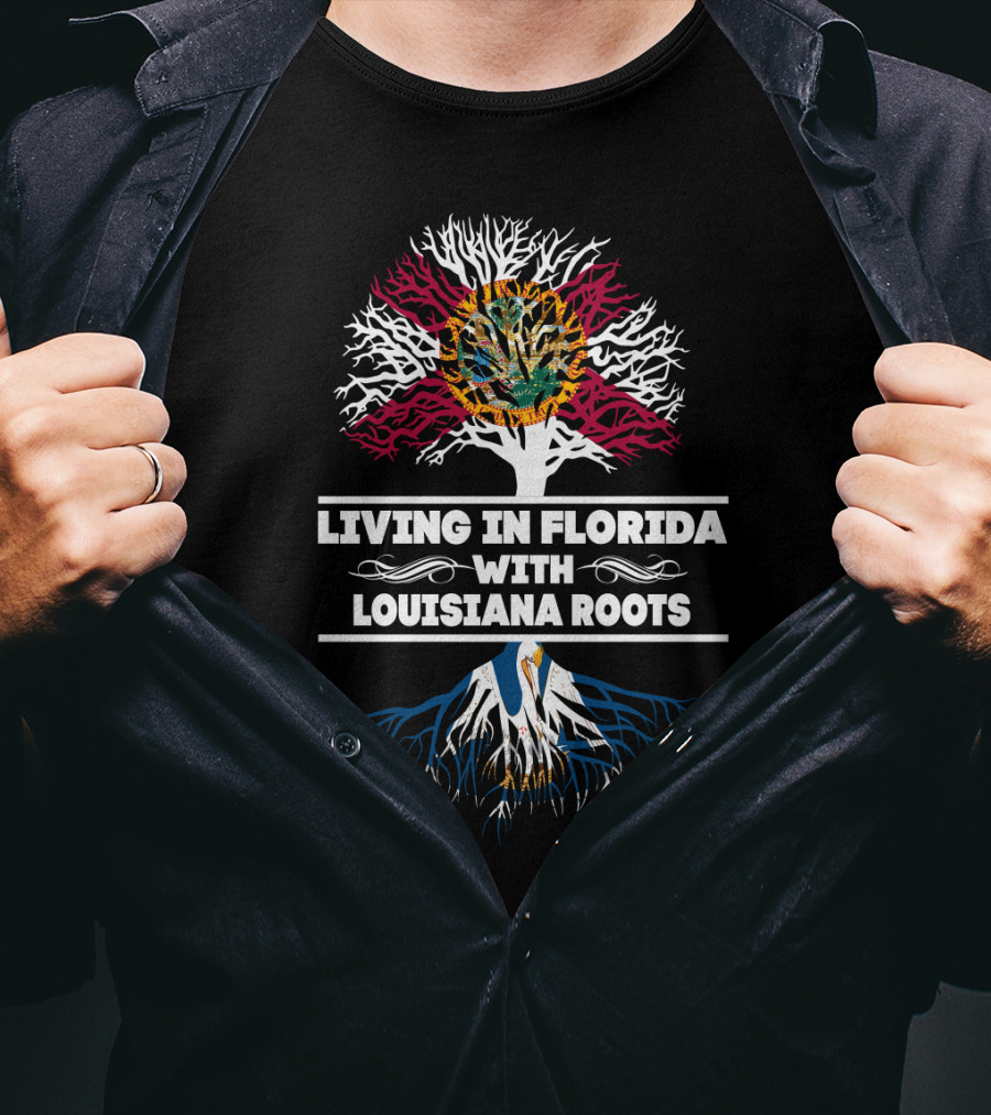 Living In Florida With Louisiana Roots State Flag Tree T-Shirt