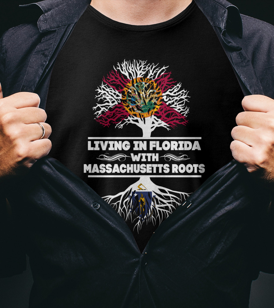 Living In Florida With Massachusetts Roots Florida Flag Tree Emblem T-Shirt