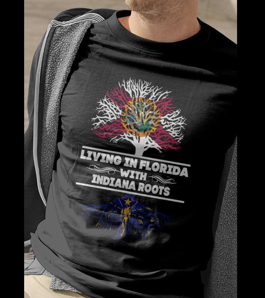 Florida And Indiana Themed Living With State Symbolic Tree T-Shirt