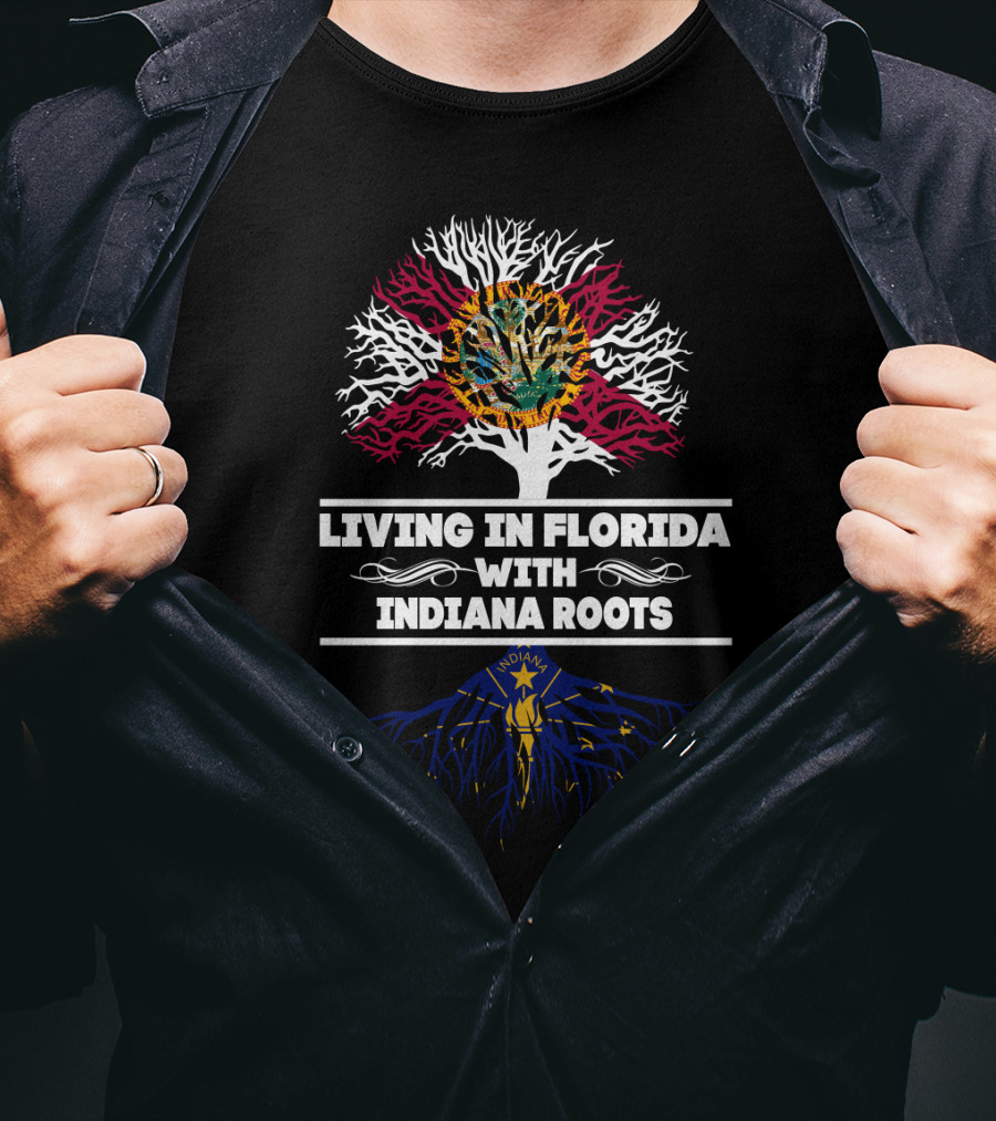 Florida And Indiana Themed Living With State Symbolic Tree T-Shirt