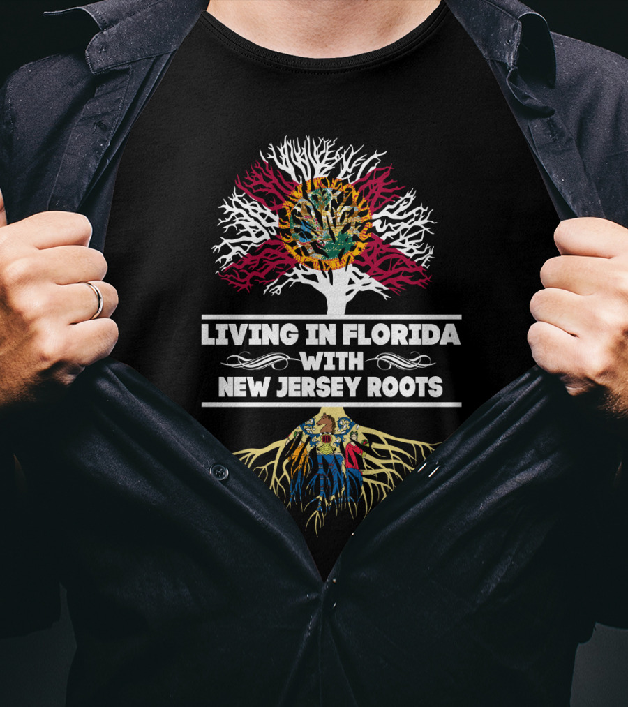Living In Florida With New Jersey Roots State Flags Tree T-Shirt