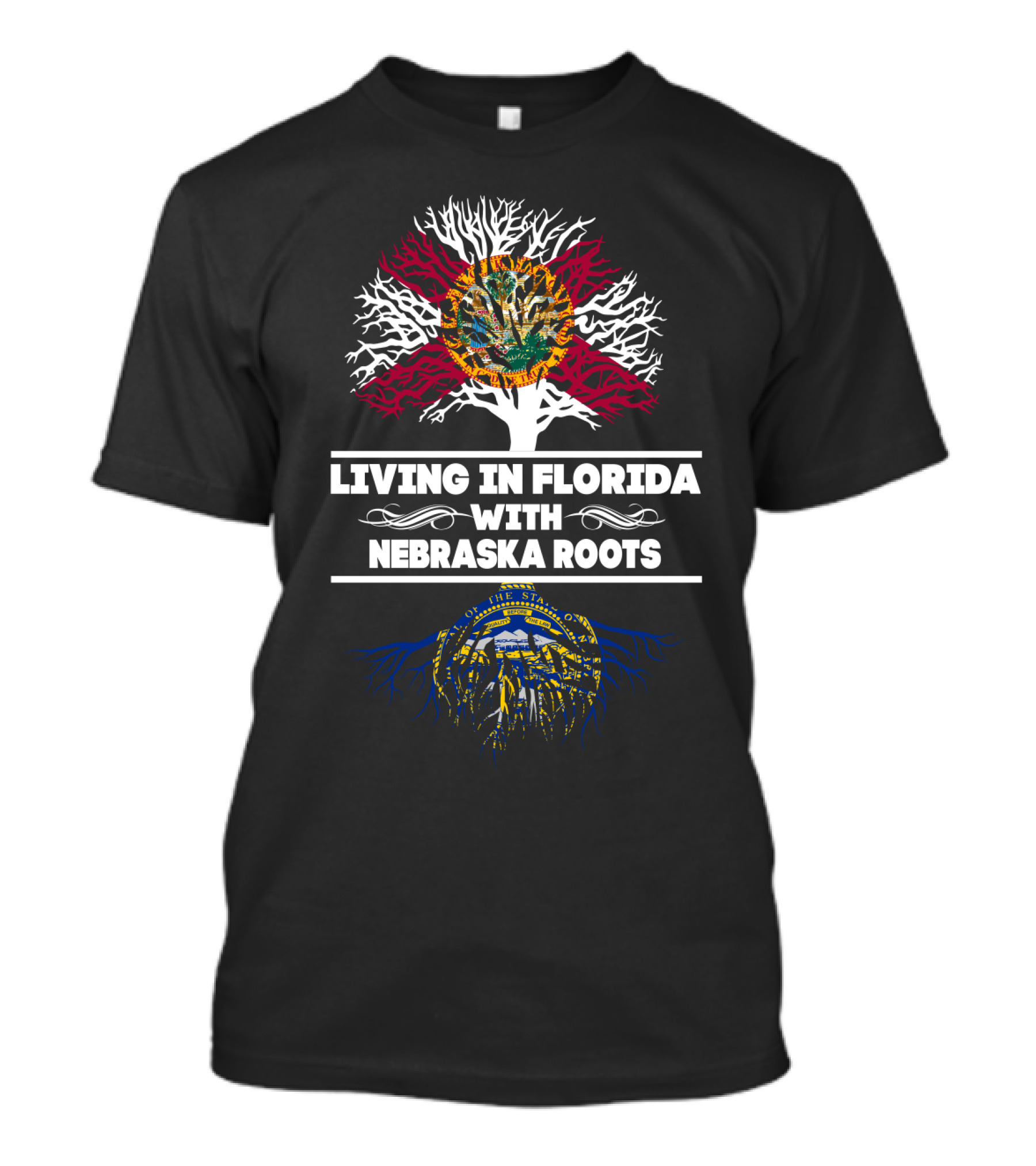 Living In Florida With Nebraska Roots State Flags Tree T-Shirt