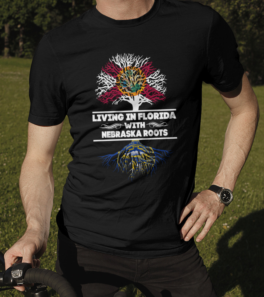 Living In Florida With Nebraska Roots State Flags Tree T-Shirt