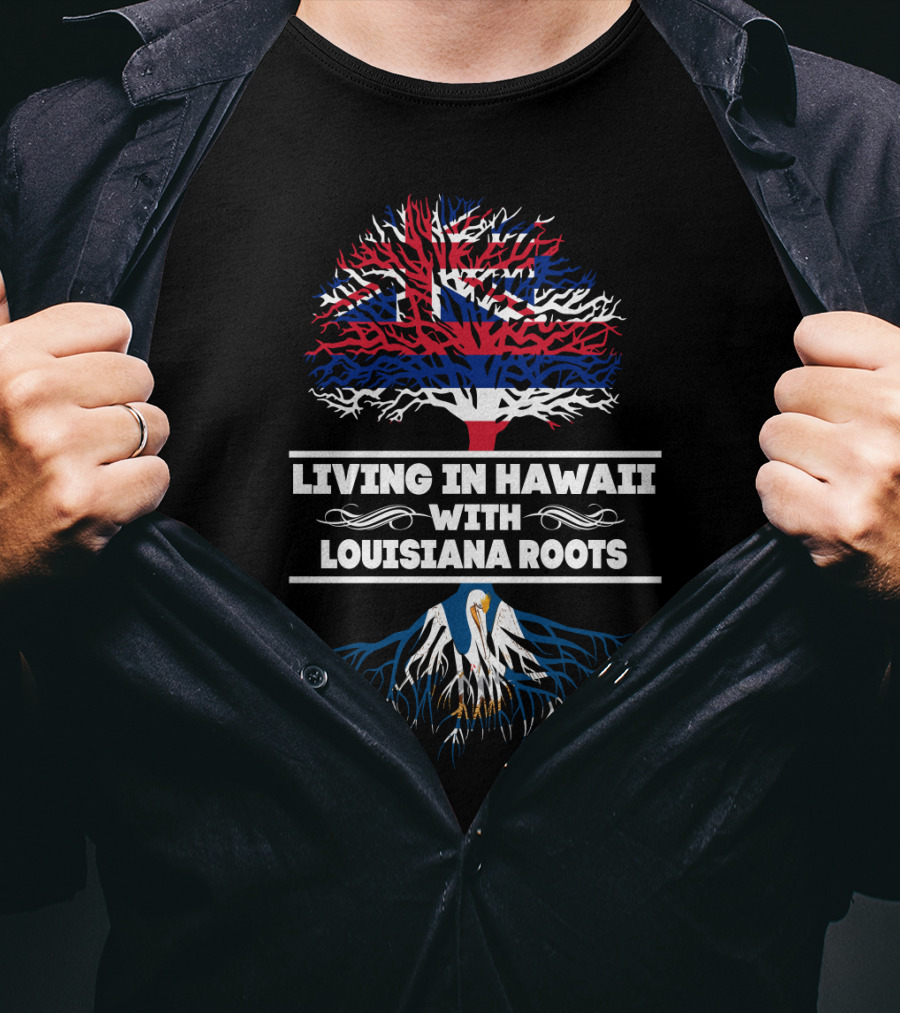 Hawaii Flag Tree And Louisiana Roots With Pelican T-Shirt