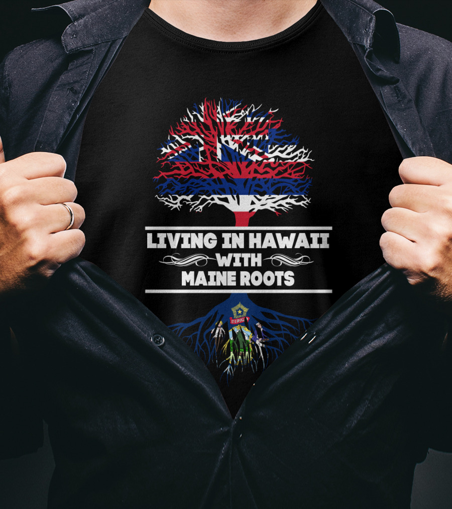 Hawaiian Flag Tree With Maine Roots Connection T-Shirt