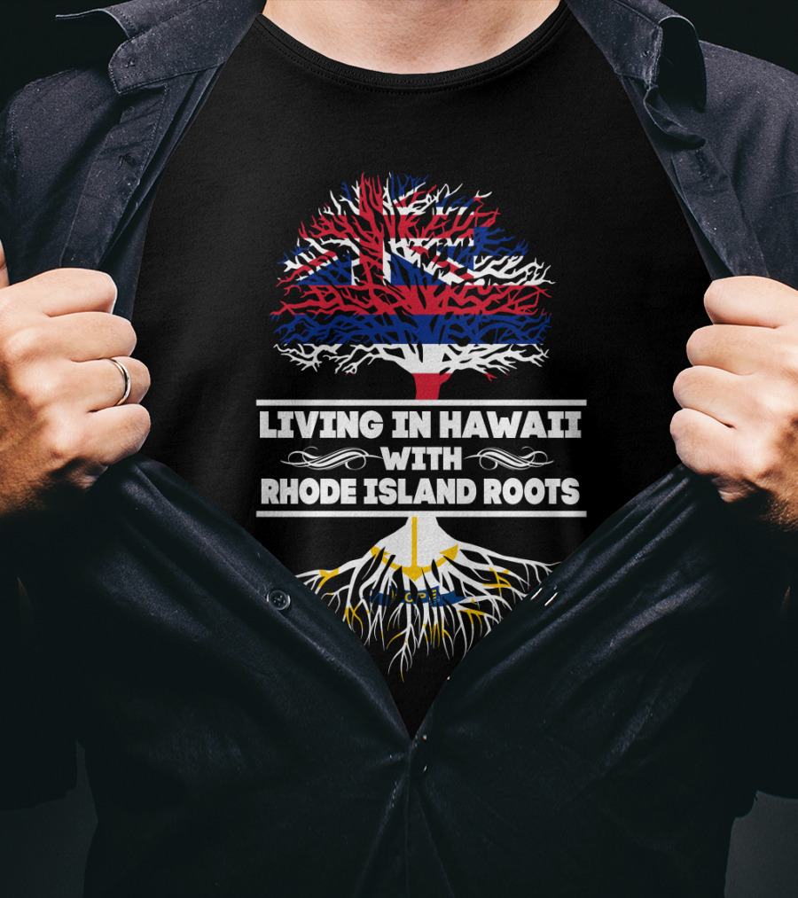 Hawaii Lifestyle Embraced With Deep Rhode Island Heritage Featuring Iconic Flag-Inspired Tree T-Shirt