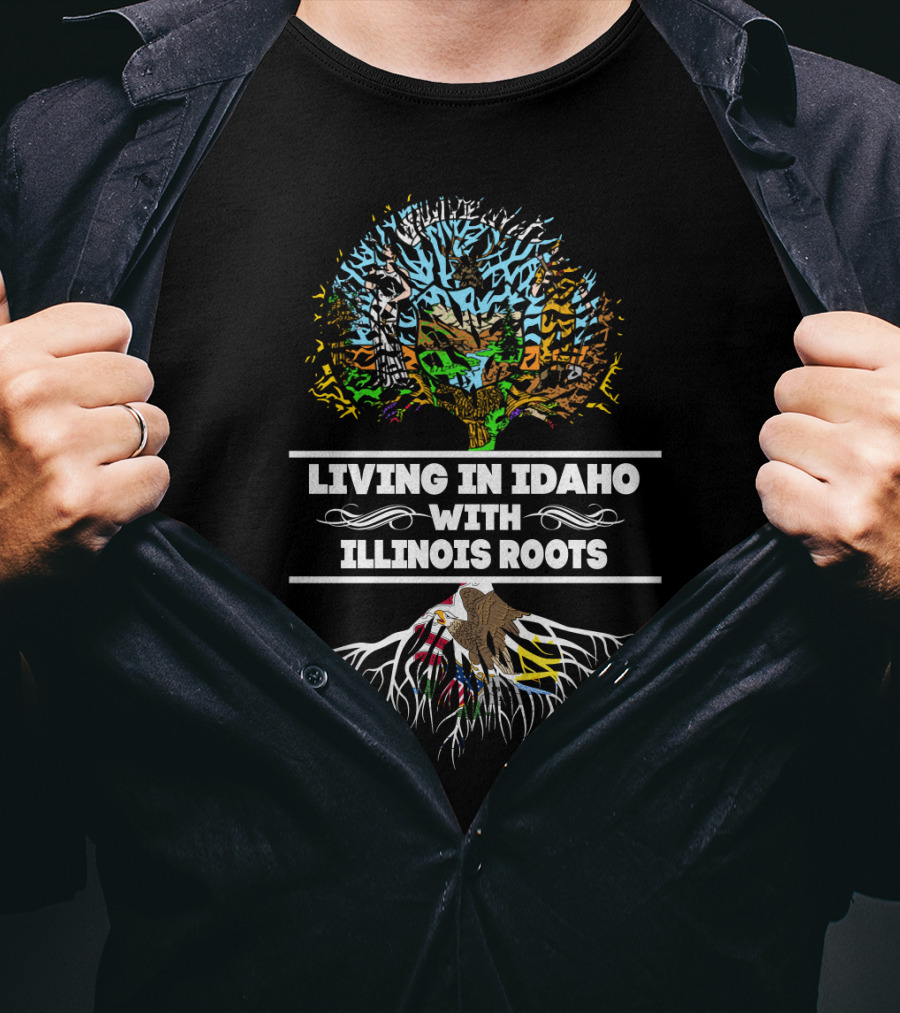 Idaho Residency Embracing Illinois Heritage With Vibrant Tree And Roots T-Shirt