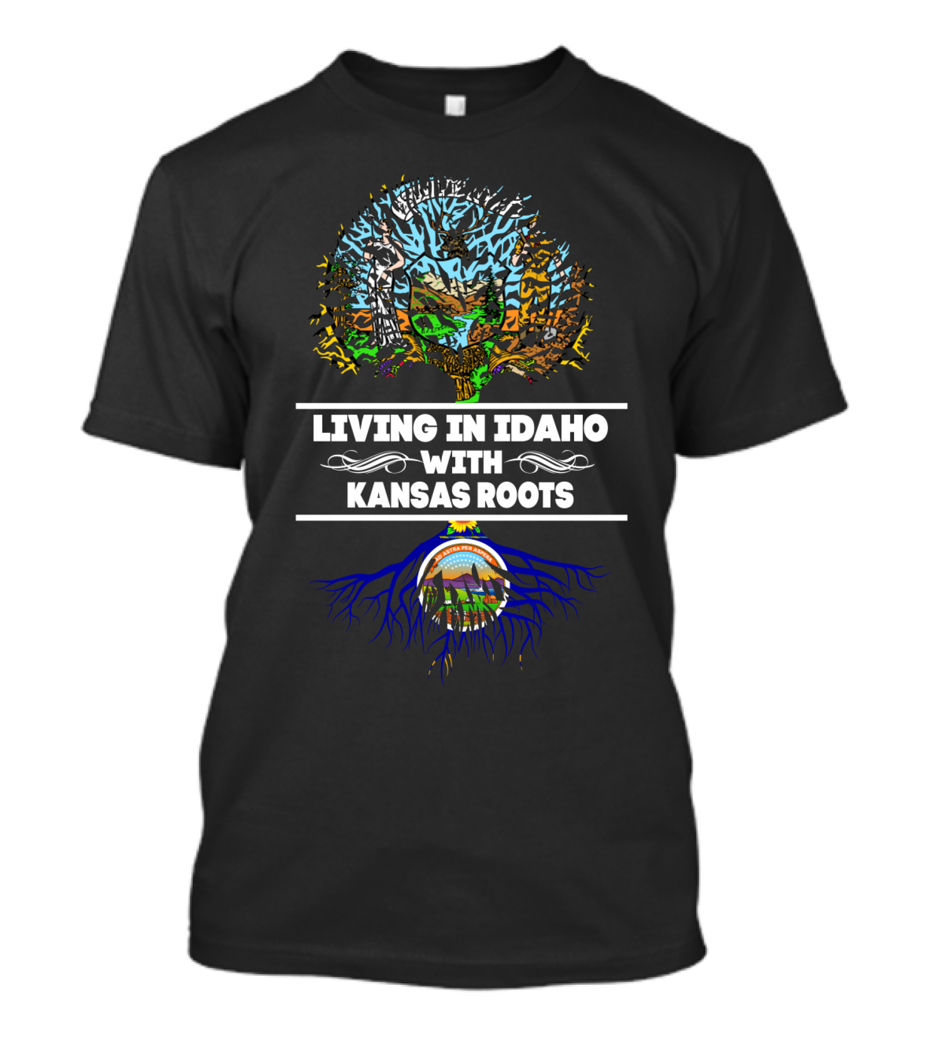 Idaho Living Kansas Roots Tree Art With State Symbols T-Shirt