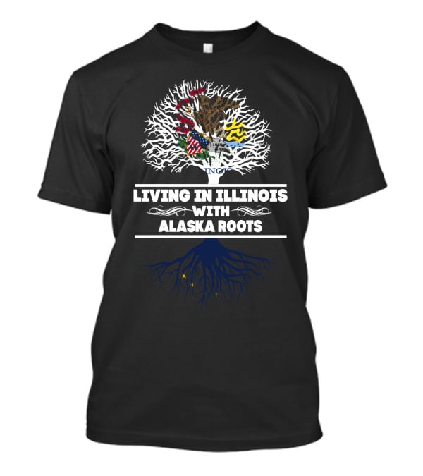 Illinois Tree With Alaska Roots Emblem Featuring State Symbols And Colors T-Shirt