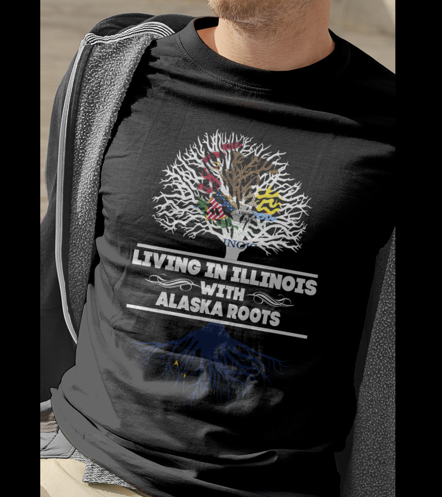 Illinois Tree With Alaska Roots Emblem Featuring State Symbols And Colors T-Shirt
