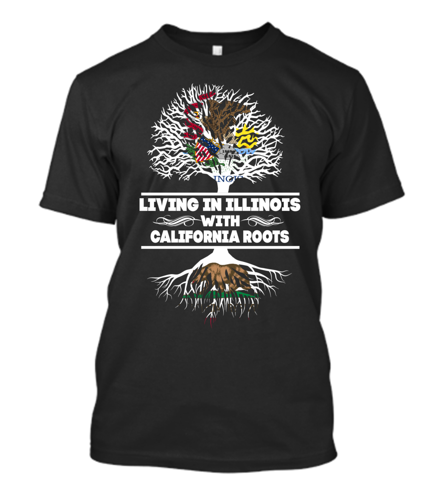 Illinois Pride California Heritage: Tree Graphic With State Flags T-Shirt