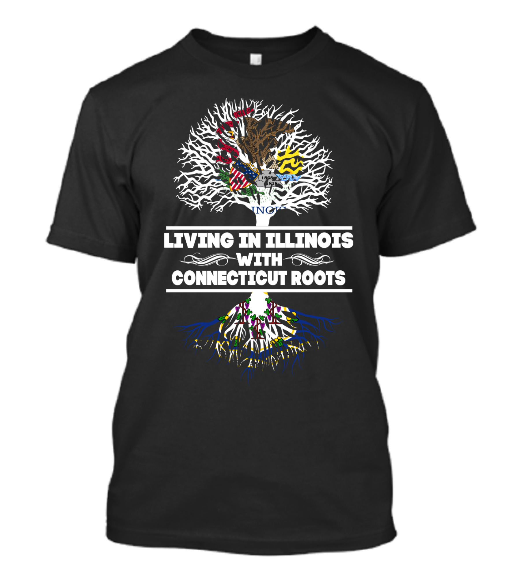 Illinois Living With Deep Connecticut Roots Emblazoned Tree T-Shirt