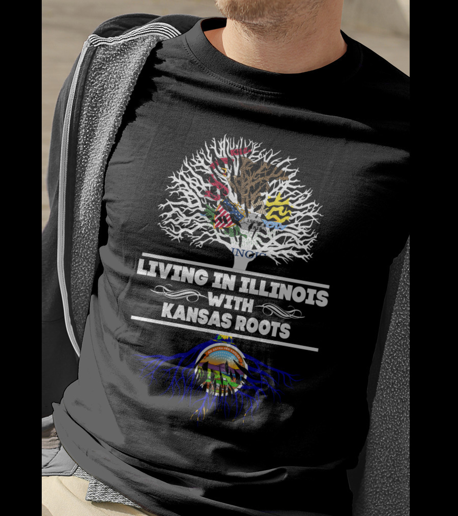 Illinois And Kansas Heritage Tree Design With State Symbols T-Shirt