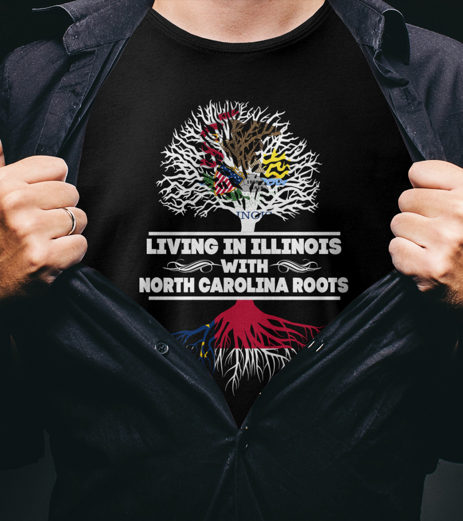 Illinois And North Carolina Heritage Tree - Living In Illinois With North Carolina Roots T-Shirt