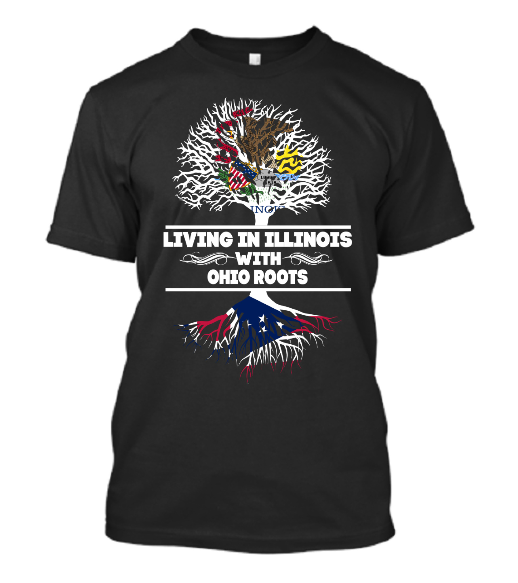 Illinois Pride And Ohio Heritage Tree With State Flags T-Shirt