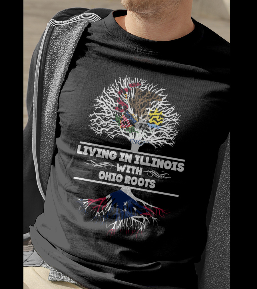 Illinois Pride And Ohio Heritage Tree With State Flags T-Shirt