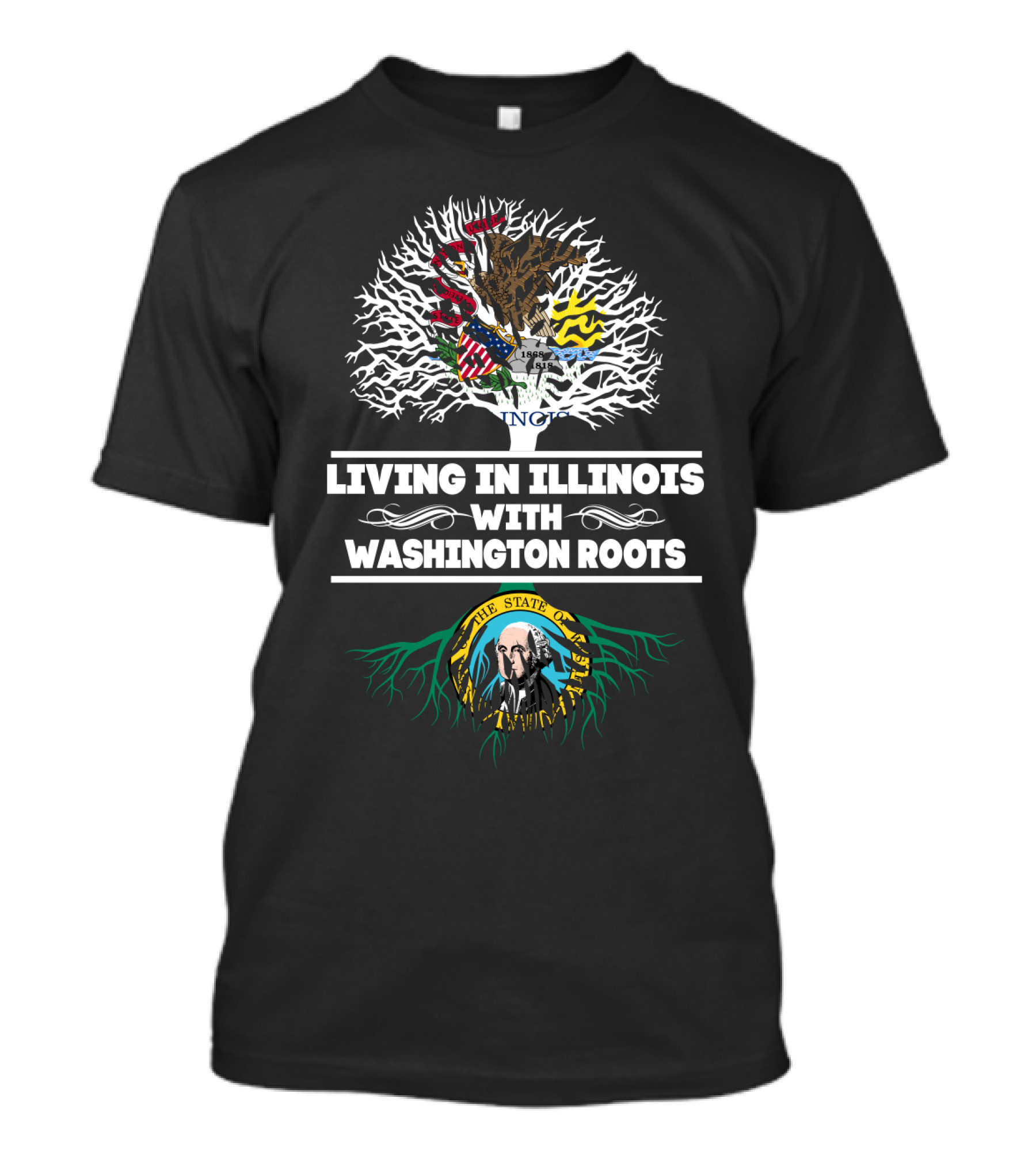 Illinois Living With Washington State Emblem Roots Tree T-Shirt