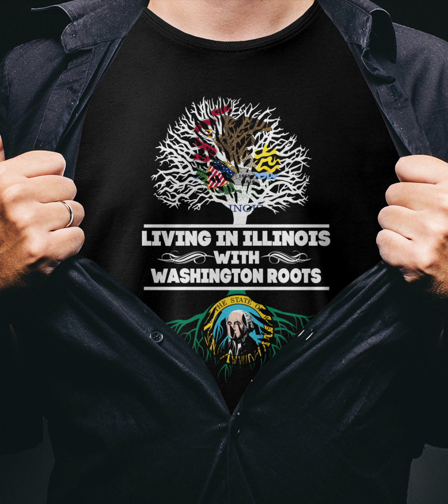 Illinois Living With Washington State Emblem Roots Tree T-Shirt