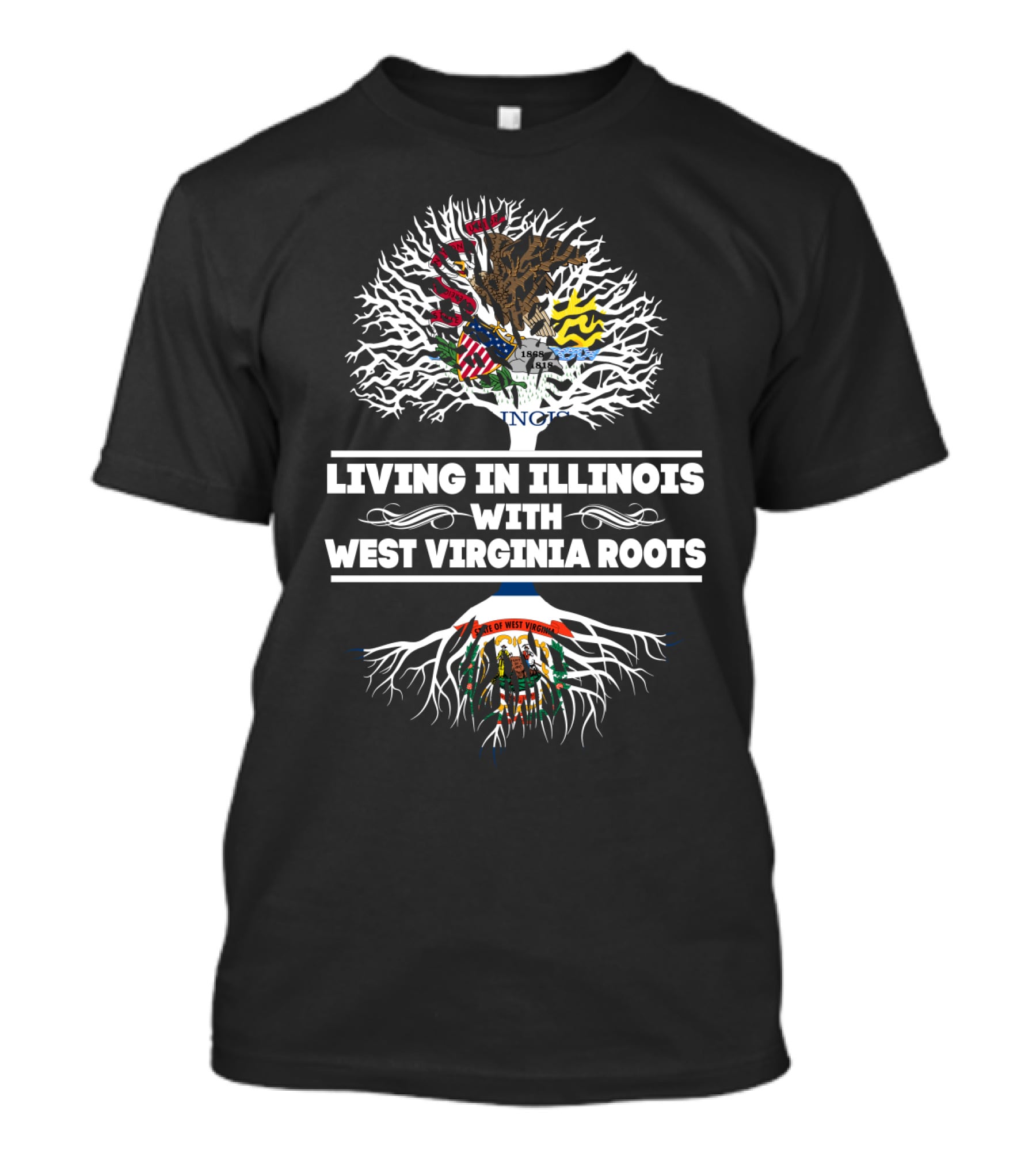 Illinois And West Virginia State Pride Tree Symbols: Living In Illinois With West Virginia Roots T-Shirt