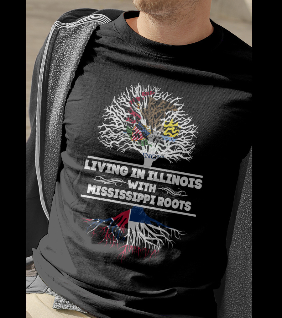 Illinois And Mississippi Heritage With State Emblems And Roots Motif T-Shirt