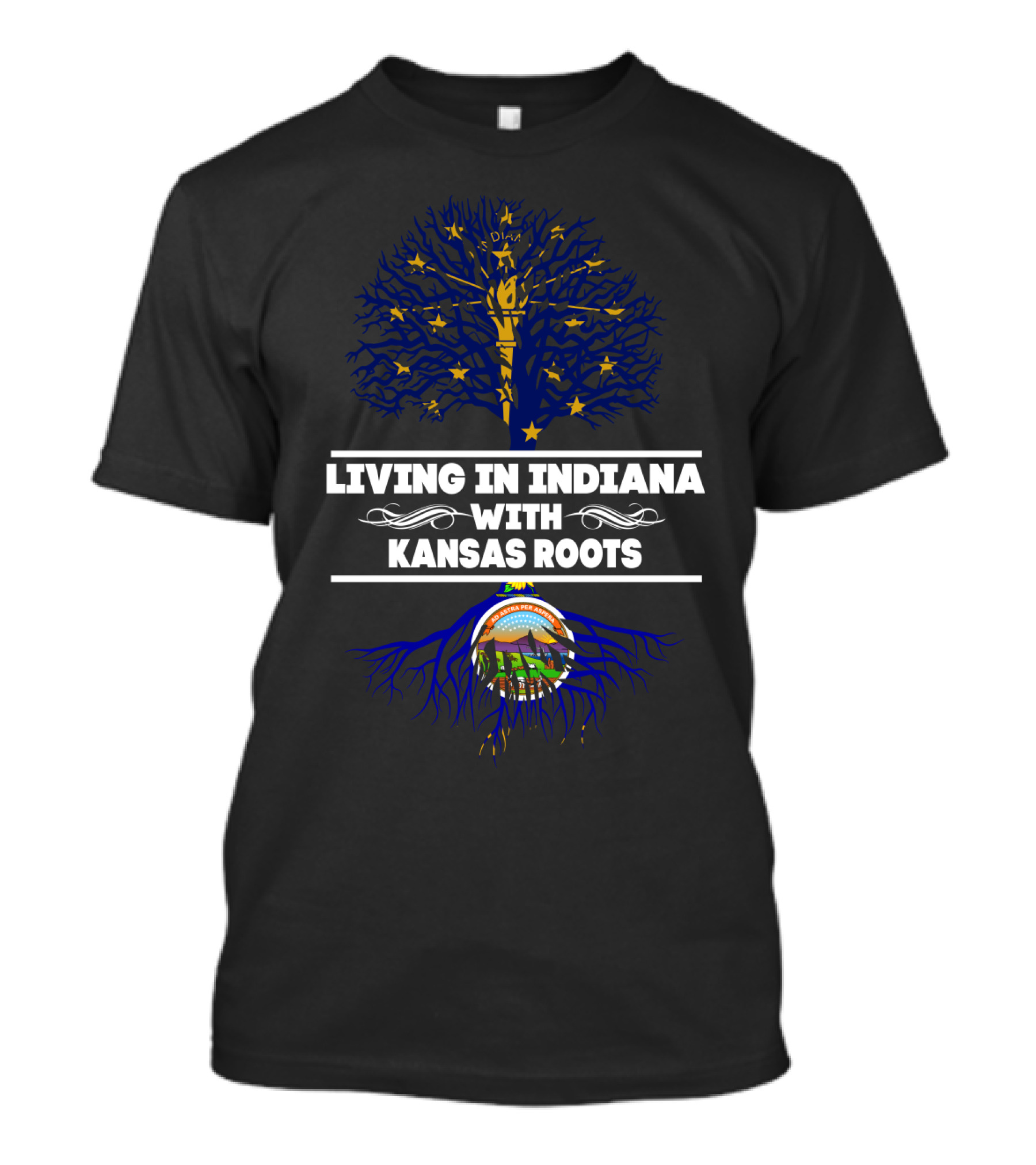 Indiana Residency With Deep Kansas Heritage Featuring State Symbols And Iconography T-Shirt