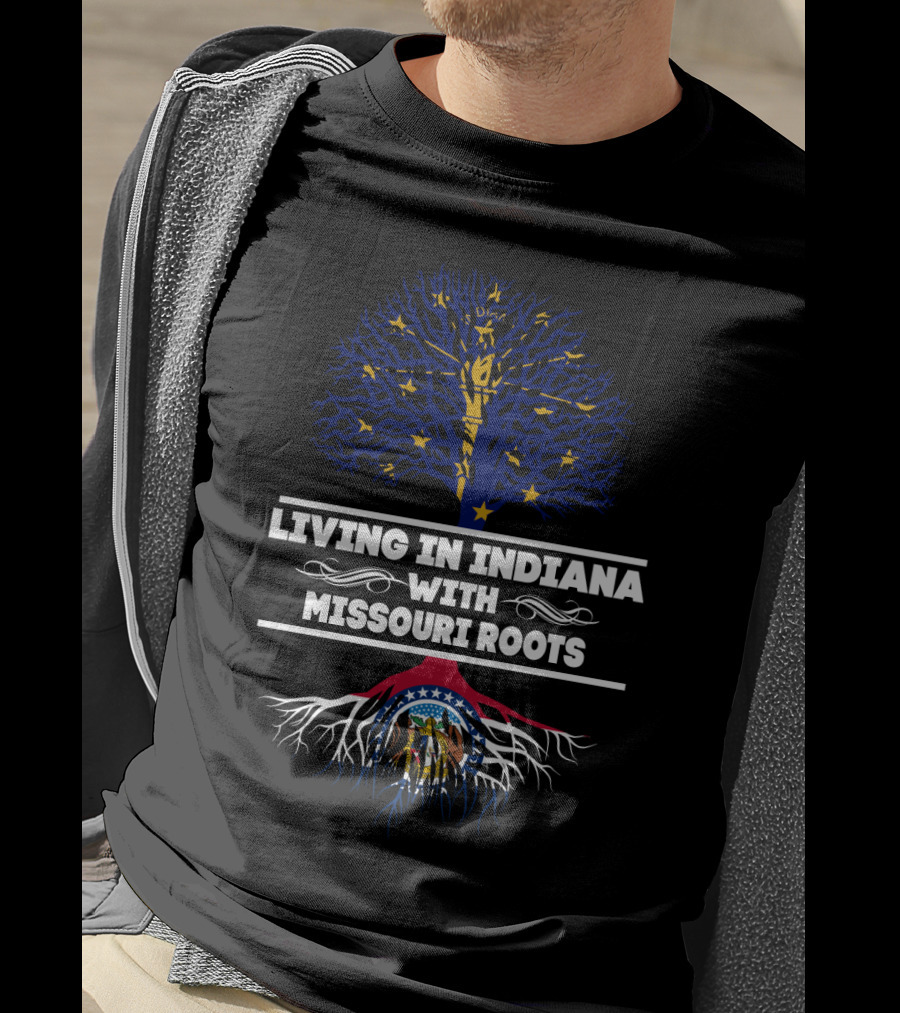 Indiana Stars And Tree With Missouri Flag Roots Fusion T-Shirt